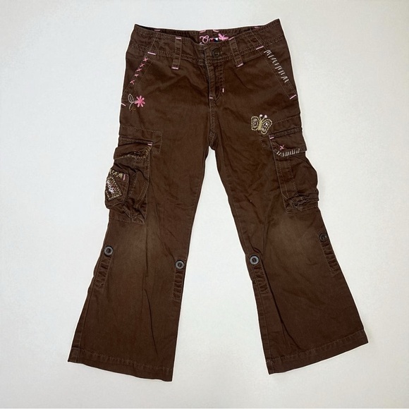 Vintage 2003 GAP Kids Girls Cargo Pants Size 4R Brown Embroidered Y2K - Picture 1 of 8